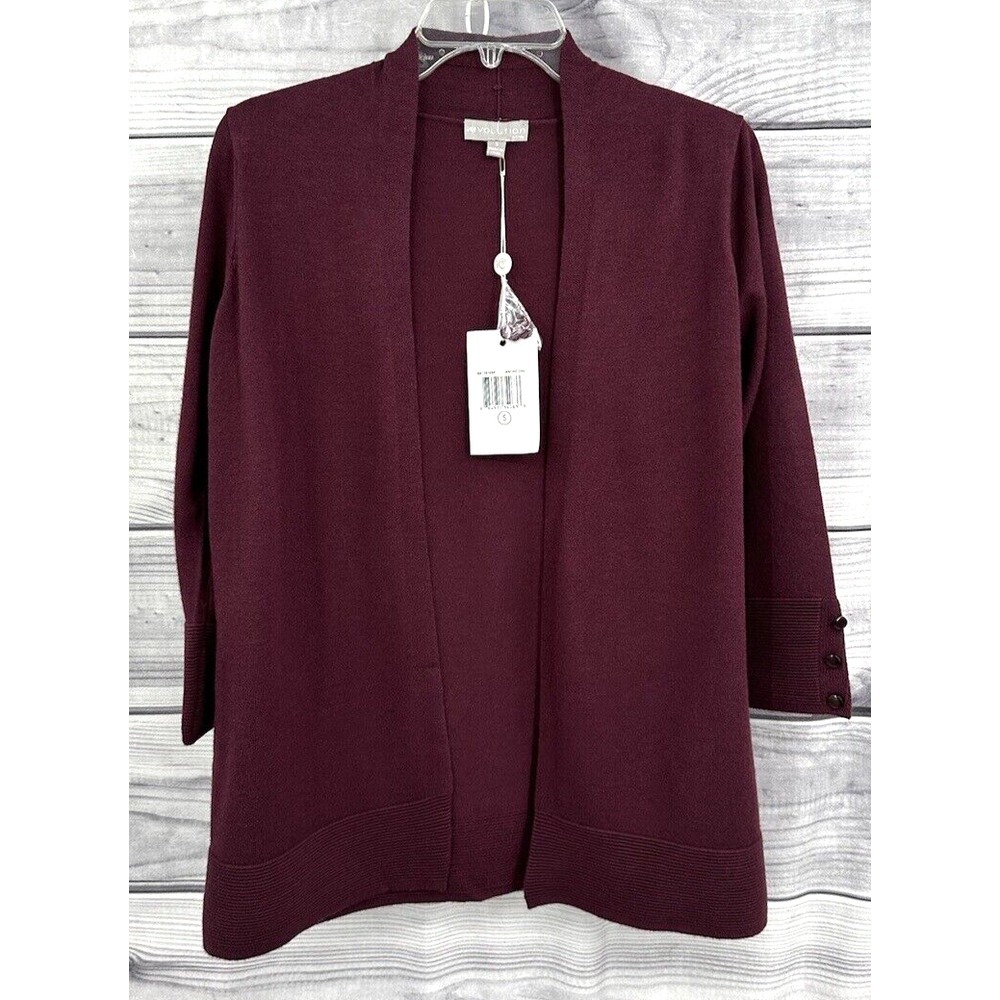 EVOLUTION OPEN FRONT LIGHTWEIGHT CARDIGAN SWEATER Women's Size Small WINE COLOR